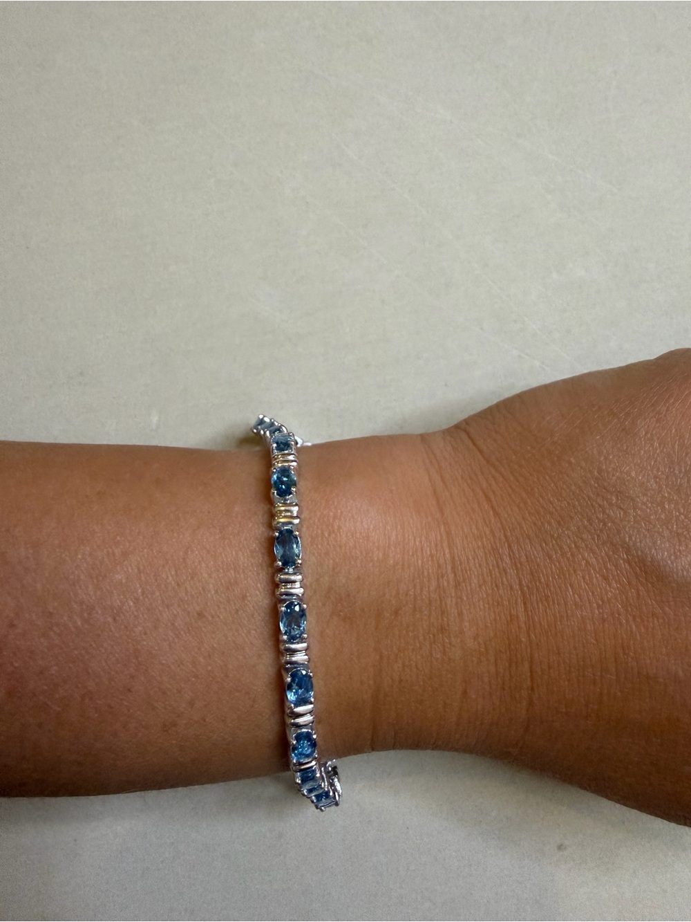 925 Sterling Silver Blue Gemstone Tennis Bracelet 7.5”